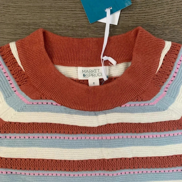 Market & Spruce Stitch Fix Multi Stripe Eyelet Long Sleeve Pullover - Size M NWT - Picture 4 of 9